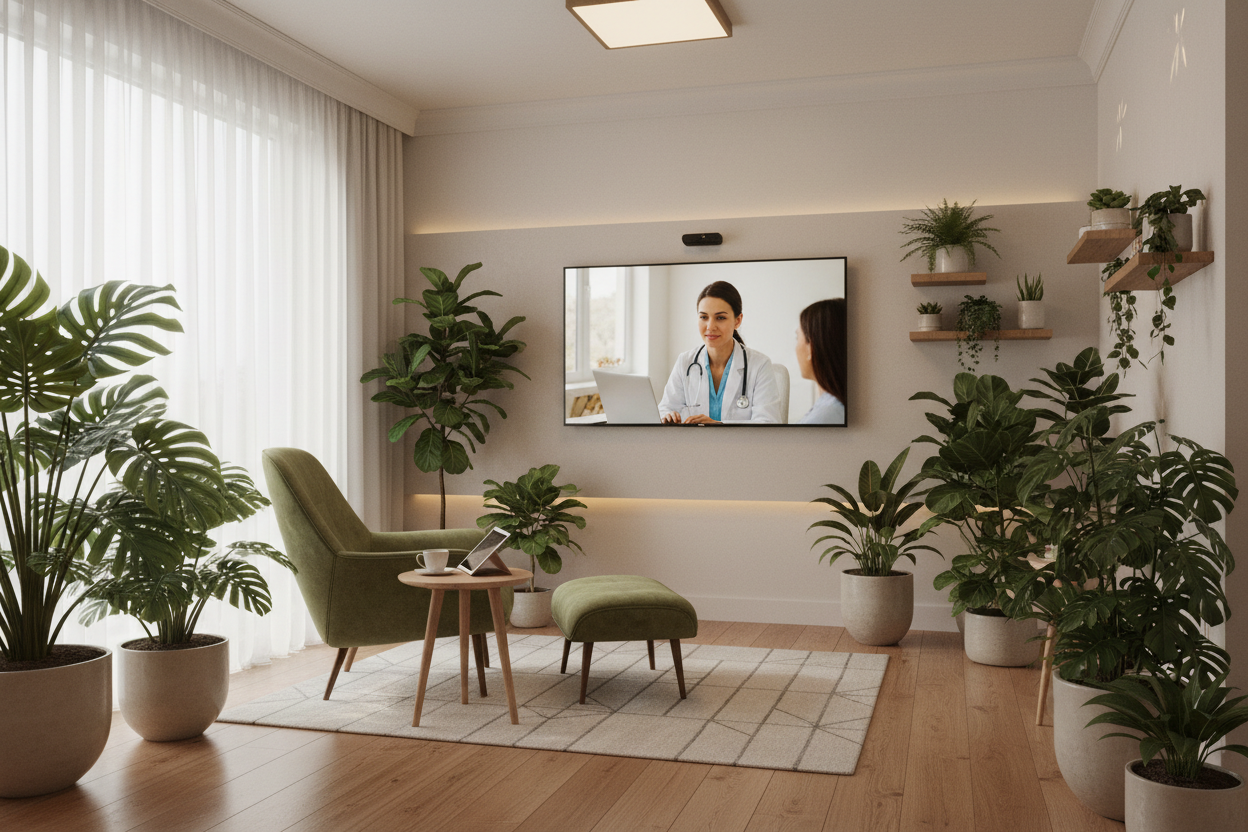 Ambiente acolhedor para consulta de telemedicina